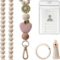 Teacher beaded lanyard with ID card holder badge reel silicone wood beads keychain - Style D Heart & Flower Lanyard