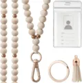 Beaded lanyard set with ID badge holder, wooden beads keychain and tassel for office staff. - Style E Gold Wooden Bead Lanyard