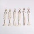 Set of six handmade cream macrame keychains with gold clasps and small cross charms - 6 Pieces/Set / 21cm