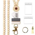 Wooden bead lanyard with ID card holder keychain and cute tassel pendant for office use - Style F Grey Book