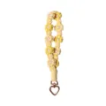 Elegant hand-woven yellow daisy wrist lanyard with pearl beads and heart-shaped clasp. - Yellow
