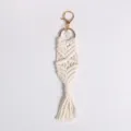 Handmade macramé keychain with cotton rope tassel and white cross charm pendant - Style B / 21cm