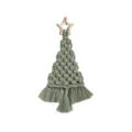 Macrame Kerstboom Wandhang, Saliegroen Geweven Boho Kerstdecoratie met Houten Ster - 25*17cm / Bonengroen