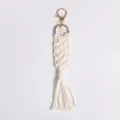 Handmade boho macrame keychain with cream cotton rope tassel and gold cross charm - Style C / 21cm
