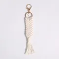 Hand-woven white cotton rope keychain with a gold lobster clasp and a cross charm pendant - Style D / 21cm