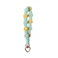 Handwoven daisy flower phone wrist strap with pearl centers and gold heart-shaped metal clasp - Light Blue