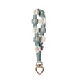 Handmade woven daisy flower phone wrist strap with pearls and golden heart-shaped clasp - Matte Blue