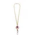 Handmade wooden bead lanyard featuring a pink silicone flower for ID badges and keychains - 粉色花朵款(H款) / 52*4cm