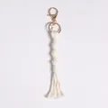 Handmade boho macramé cotton rope keychain featuring a gold clasp and cross charm - Style F / 21cm