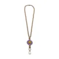 Handmade wood bead lanyard with a purple silicone daisy flower for ID badge holders - 紫色花朵款(A款) / 52*4cm