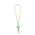 Handmade wood bead lanyard necklace with blue silicone daisy for ID badge holder - 蓝色花朵款(C款) / 52*4cm