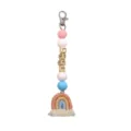 Handmade macrame rainbow keychain with LOVE letter wooden beads and tassel detail - Pink Red Rainbow