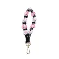 Handmade bohemian daisy flower braided phone wrist strap with gold keychain clasp - Pink White and Black