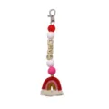 Handmade rainbow keychain featuring wooden beads and LOVE letter charms on a white backdrop - Red Rainbow