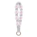 Handmade woven cotton flower charm strap with gold metal ring in pink and grey tones - 18.5*2.5cm / Light Gray