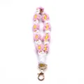 Handmade bohemian macrame daisy flower wrist strap keychain in pink and white color - 22*4cm / Pink