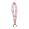 Handmade woven flower keychain featuring pink and white daisies for bags or phone straps. - 18.5*2.5cm / Tan