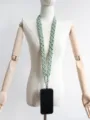 Handmade woven mint green macrame mobile phone lanyard crossbody strap on mannequin - Long / Bean Green