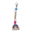 Boho style wooden bead keychain with LOVE letter beads and woven cotton rainbow charm - Blue Rainbow