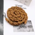 Hand-woven brown cotton strap with silver swivel clasps for phone lanyard or bag - Long / Caramel color