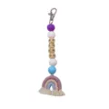 Porte-clés arc-en-ciel boho fait main avec perles en bois LOVE et pompon coloré pour sacs - Violet Arc-en-ciel