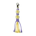 Llavero de flores de macramé hecho a mano con borlas de cuerda de algodón violeta y amarillo - 18.5x2cm / Púrpura y Amarillo