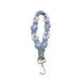 Hand-woven macrame daisy flower wrist strap in blue and white colors with gold clasp - Blue White Gray