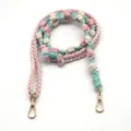 Hand-woven cotton macrame strap with adjustable floral pattern in pink and light blue - Light Pink + Rice White