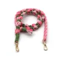 Hand-woven cotton floral strap lanyard in pink and green for bags or keys - Deep Pink