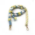 Handcrafted floral braided cotton rope strap with gold lobster clasps for bags and keys - Light Yellow + White