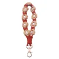 Handmade daisy flower crochet wrist strap with pearls and gold metal lobster clasp for phone - 14*8 / Rose Pink