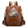 Vintage-Rucksack aus braunem Softleder mit geprägtem Elefantenmuster - Braun