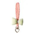 Woven pink crossbody phone strap with green fabric bow and gold heart-shaped clasp - Wristlet Short Style (B) / Dusty Pink