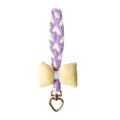 Elegant handwoven purple and cream phone lanyard with yellow fabric bow and heart clasp - Wristlet Short Style (B) / Purple And White