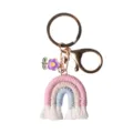 Handmade pink and blue crochet rainbow keychain with purple flower charm and tassels - 3.93in*1.57in / Purple