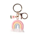 Handmade crocheted rainbow keychain with tassels and pink flower charm - 3.93in*1.57in / Pink