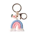Handmade macrame rainbow tassel keychain with small pink flower charm in blue and pink - 3.93in*1.57in / Elegant Blue