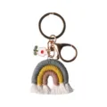Handmade macrame rainbow keychain with fringe and cute flower charm in multi-color - 3.93in*1.57in / Dark Gray