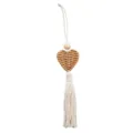 Bohemian handmade heart-shaped woven straw wall hanging with white cotton tassel decoration. - Beige Heart / 25cm