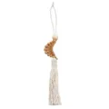Handmade Bohemian woven rattan moon wall hanging ornament with white cotton rope tassel - Beige Moon / 25cm
