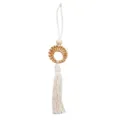 Handmade bohemian retro wall hanging with rattan woven ring and cotton rope tassel - Beige Circle / 25cm