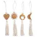 Bohemian style handmade rattan woven wall ornaments featuring cream cotton tassels - Four-Piece Set / 25cm