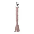 Handwoven macrame wristlet keychain in dusty pink, braided rope bag charm accessory with silver clasp. - 19cm / 7.48in / B Rose Pink