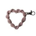 Handcrafted mauve cotton woven heart-shaped phone wrist strap with silver metal clasp - 9cm x 6.5cm / Rose Pink
