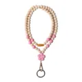 Rosa Silikonblumen-Lanyard mit Holzperlen und praktischem Schlüsselring aus Metall. - 45cm/17.71in / Rosa
