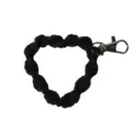 Handmade black braided heart-shaped phone wrist strap lanyard with silver clasp - 9cm x 6.5cm / Black