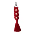Porte-clés macramé rouge fait main avec perles en bois et pompon - Bordeaux