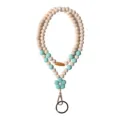 Handgemaakte lanyard van houten en siliconen kralen met bloembedel en metalen ring. - 45cm/17.71in / Aqua