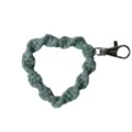 Handmade heart-shaped woven macrame phone wrist strap in sage green with metal clasp - 9cm x 6.5cm / Matte Blue