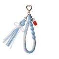 Hand-woven light blue and white braided cotton rope keychain with a lucky cat charm. - 20cm / Moonlight Blue
